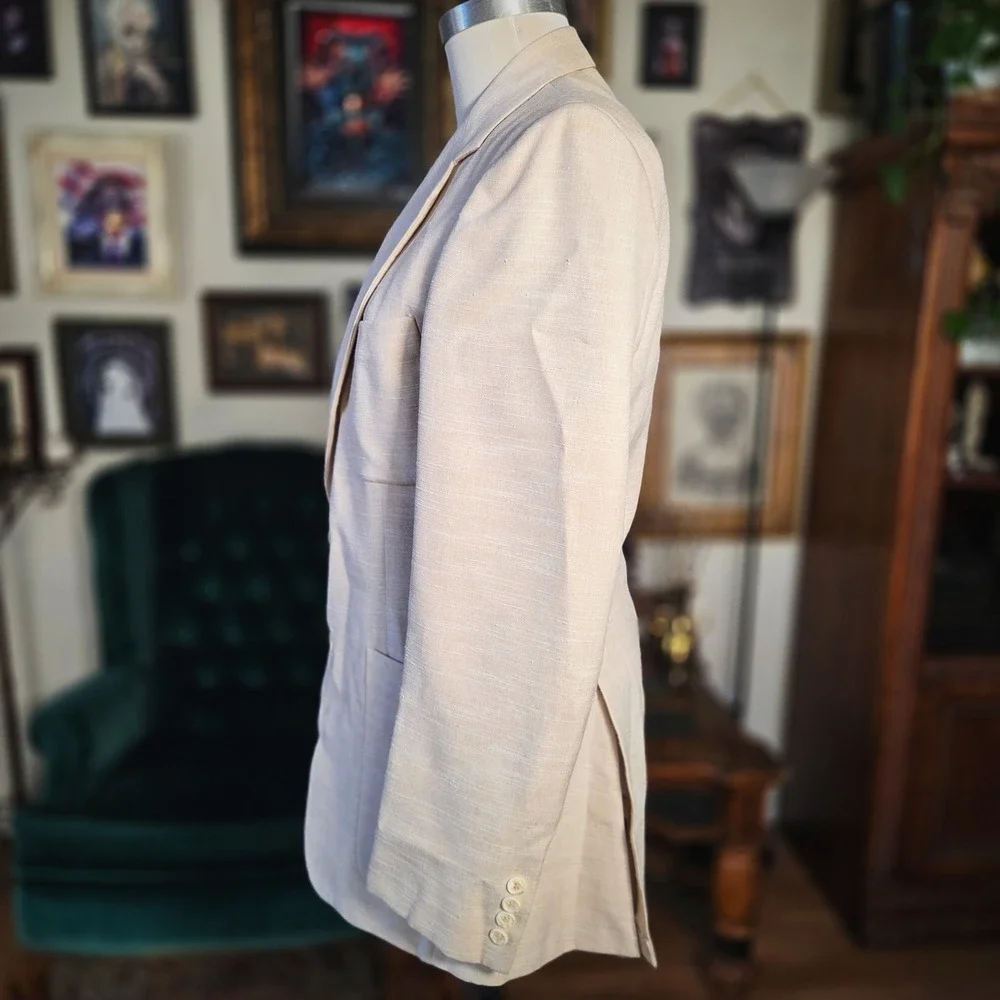 Fioravanti Brookfield Blazer Vest Set Vintage 70s Tan Linen Blend Suit Jacket SM